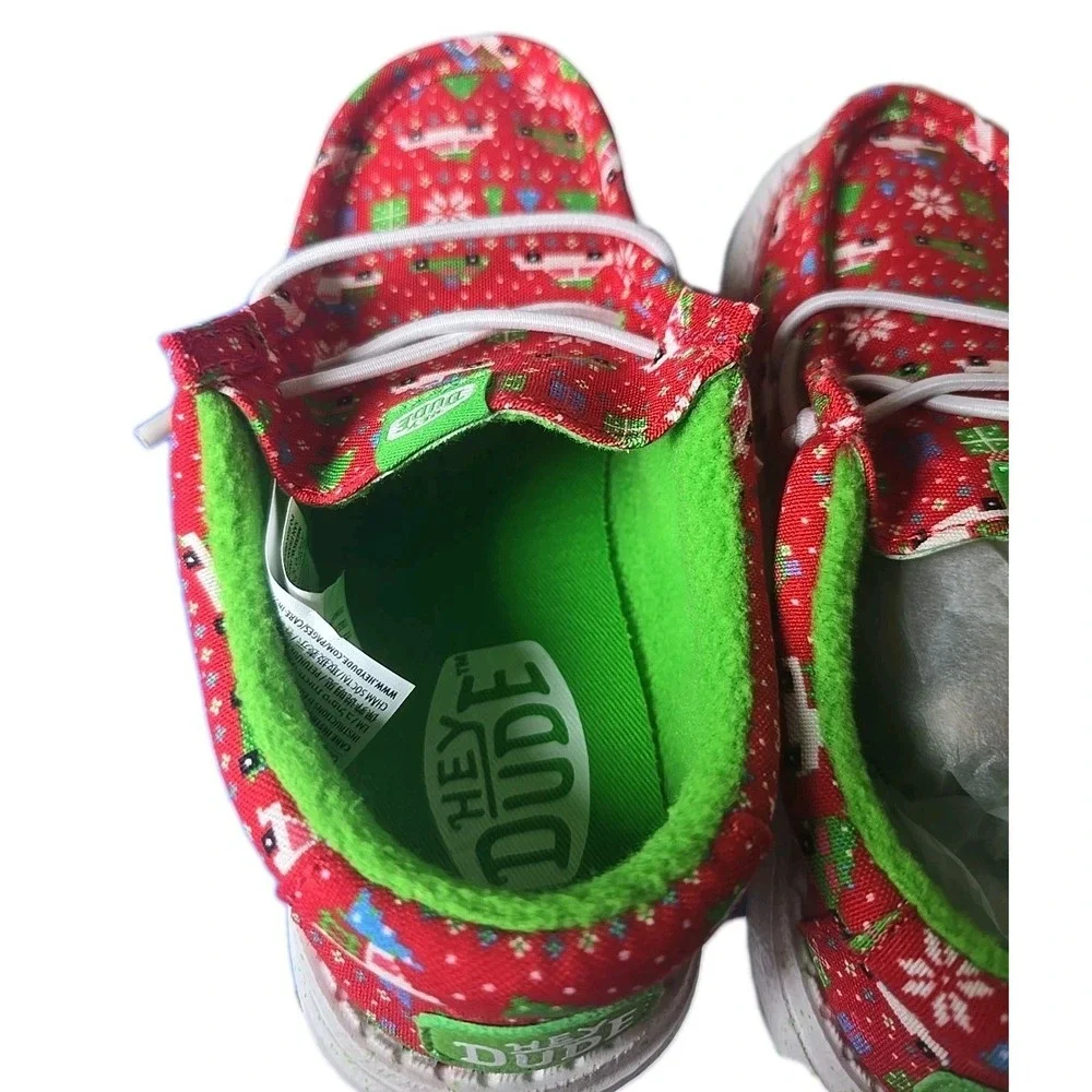 Hey Dude NIB Wally Y Holiday Sweater Red/Green Shoes Youth Size J4 NEW